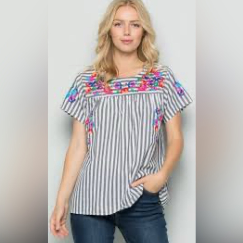See and Be Seen Striped Multicolor Embroidered Women's Top size S